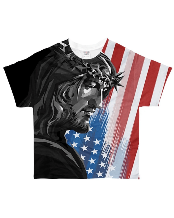 Jesus And America Flag 3D 3D T-Shirt Black S