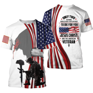 Jesus Christ And The American Veteran American Flag All Over Print 3D Shirt 3D T-Shirt White S