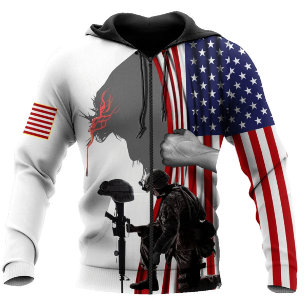 Jesus Christ And The American Veteran American Flag All Over Print 3D Shirt 3D Zip Hoodie White S