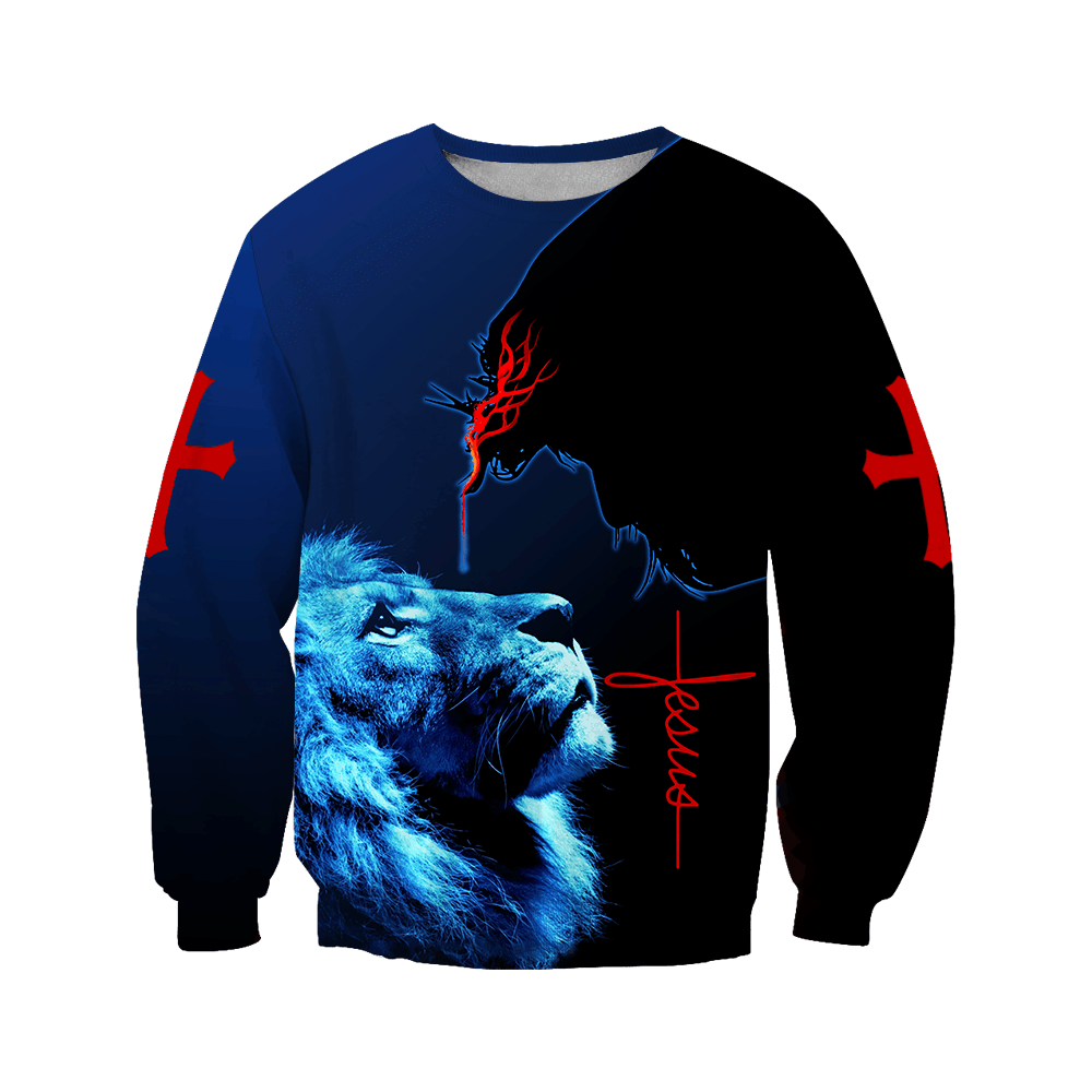 Jesus cross and lion 3d printed Style: 3D Sweatshirt, Color: Black