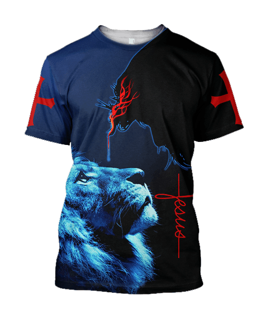 Jesus cross and lion 3d printed Style: 3D T-Shirt, Color: Black