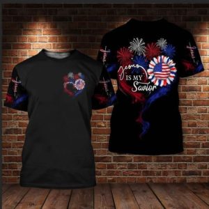 Jesus Is My Savior Fireworks All Over Print 3D Shirt 3D T-Shirt Black S