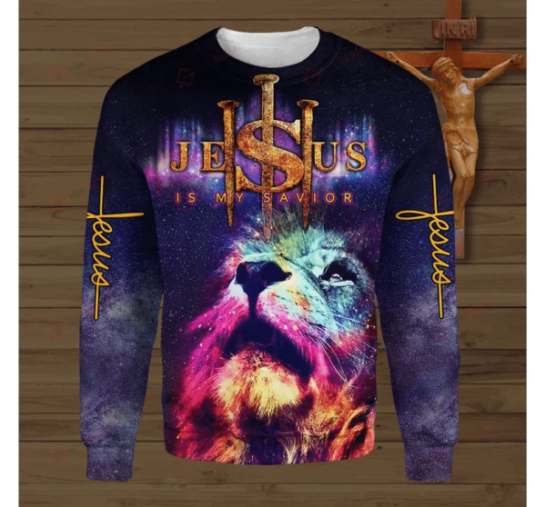 Jesus Is My Savior Jesus Lion Hoodie 3D All Over Print Shirt 3D Sweatshirt Navy S