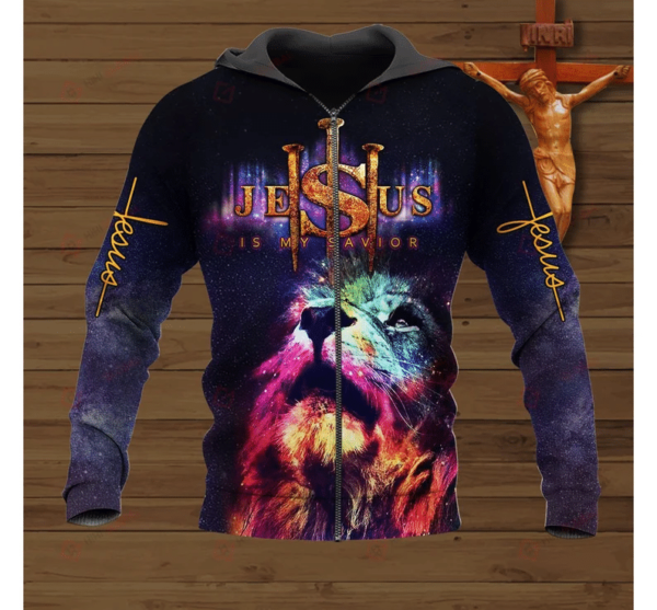Jesus Is My Savior Jesus Lion Hoodie 3D All Over Print Shirt 3D Zip Hoodie Navy S