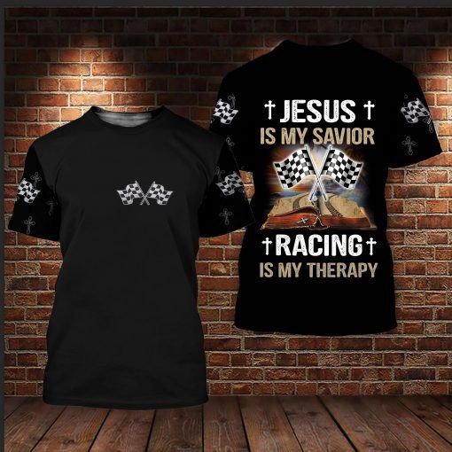 Jesus Is My Savior Racing Is My Therapy All Over Print 3D Shirt 3D T-Shirt Black S