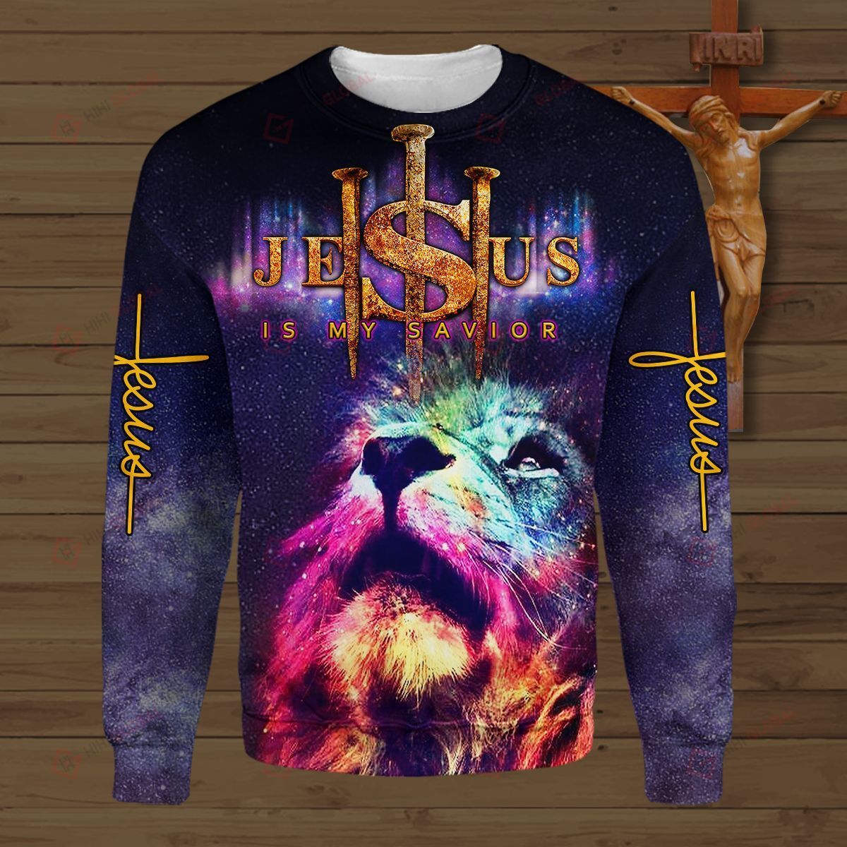 Jesus Is My Savior, The Lion Colorful Jesus 3D All Over Print Shirt Style: 3D Sweatshirt, Color: Navy