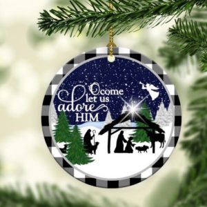 Jesus Is The Reason For The Season Let Us Adore Him Ornament Circle Ornament Navy Blue 1-pack