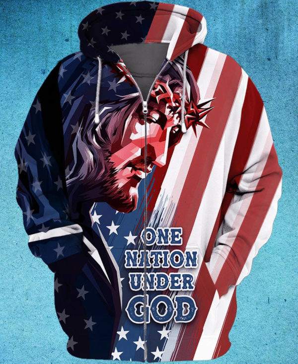 Jesus One Nation Under God All Over Print 3D Shirt 3D Zip Hoodie Navy S