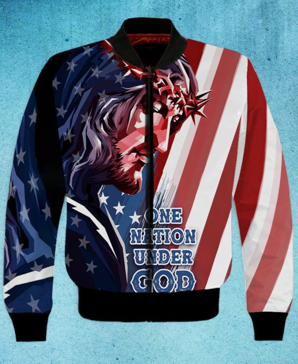 Jesus One Nation Under God All Over Print 3D Shirt Bomber Jacker Navy S