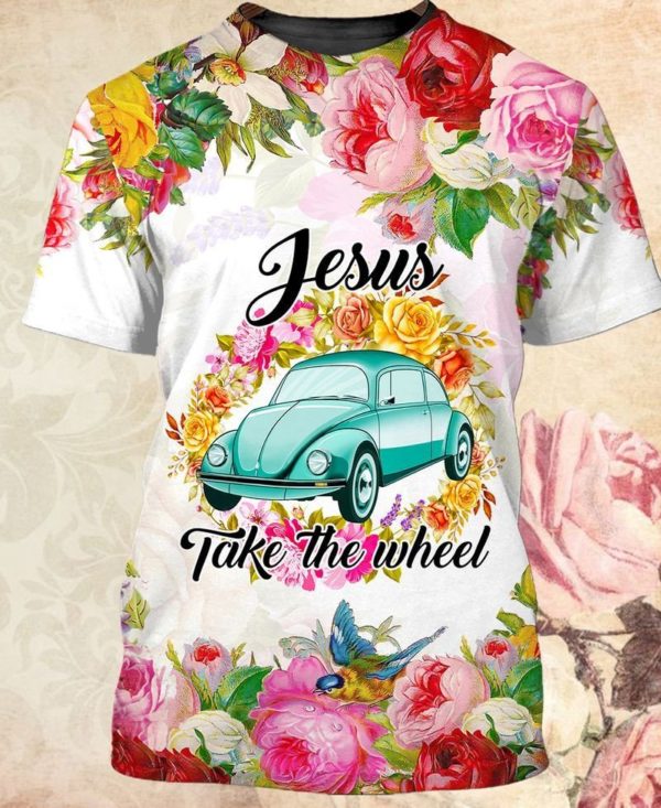 Jesus Take The Wheel Christmas Car All Over Print 3D Shirt 3D T-Shirt Pink S