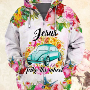 Jesus Take The Wheel Christmas Car All Over Print 3D Shirt 3D Zip Hoodie Pink S