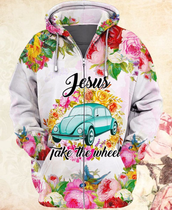 Jesus Take The Wheel Christmas Car All Over Print 3D Shirt 3D Zip Hoodie Pink S