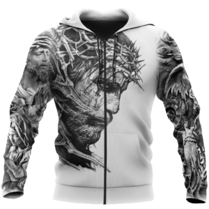 Jesus Tattoo 3D All Over Printed Shirts 3D Zip Hoodie White S