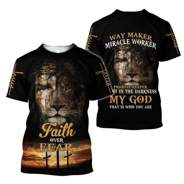 Jesus Way Marker 3D T shirt, Jesus Christ Faith Over Fear All Over Print Shirt 3D T-Shirt Black S