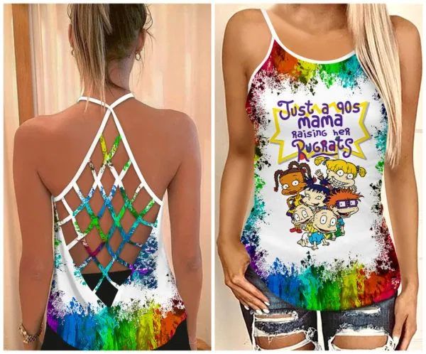 Just a 90s Mom Raising Her Rugrats Criss Cross Tank Top Style: Criss Cross Tank Top, Color: White