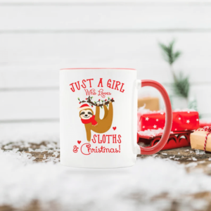 Just A Girl Loves Sloths And Christmas Coffee Mug Mug 11oz Red One Size