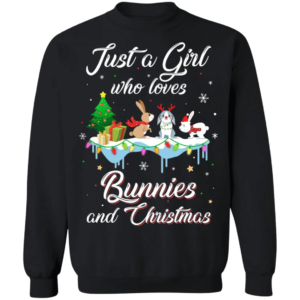Just A Girl Who Loves Bunnies And Christmas Gift Christmas Tree T-Shirt Sweatshirt Sweatshirt Green S