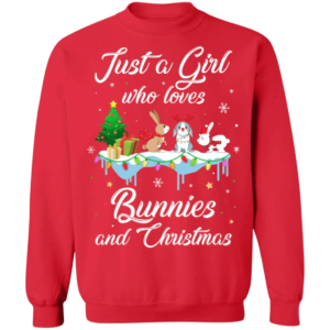 Just A Girl Who Loves Bunnies And Christmas Gift Christmas Tree T-Shirt Sweatshirt Sweatshirt Red S