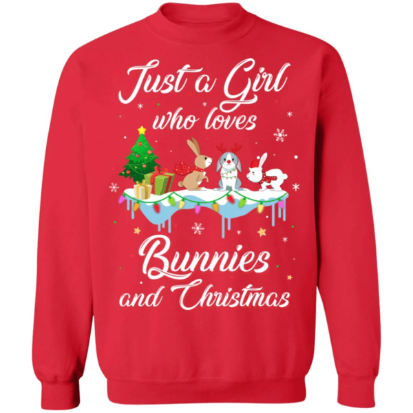 Just A Girl Who Loves Bunnies And Christmas Gift Christmas Tree T-Shirt Sweatshirt Sweatshirt Red S