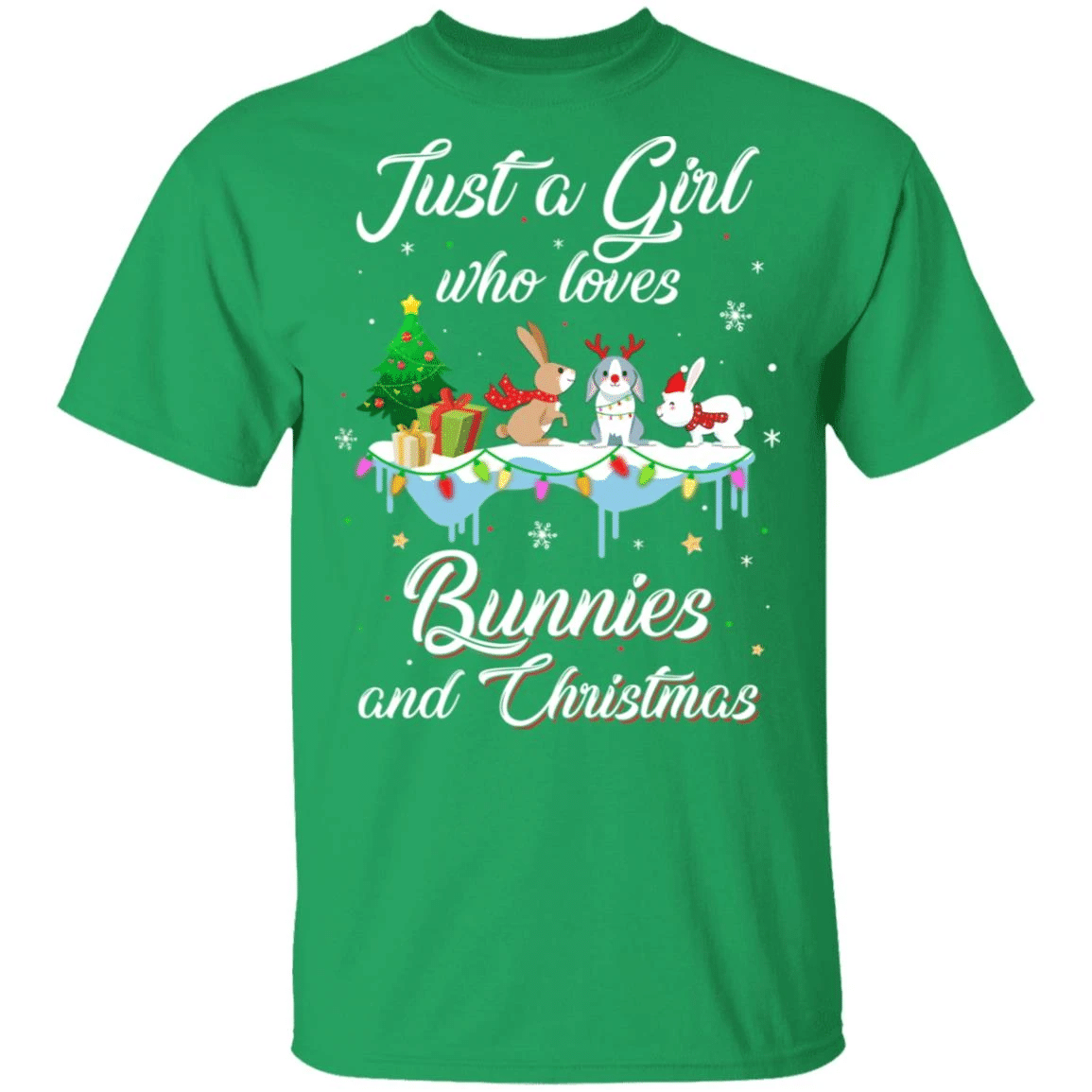 Just A Girl Who Loves Bunnies And Christmas Gift Christmas Tree T-Shirt Sweatshirt Style: Unisex T-shirt, Color: Green