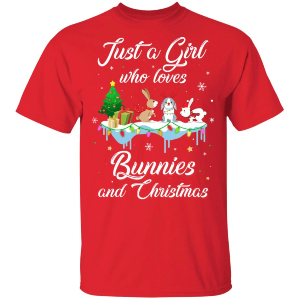 Just A Girl Who Loves Bunnies And Christmas Gift Christmas Tree T-Shirt Sweatshirt Unisex T-Shirt Red S