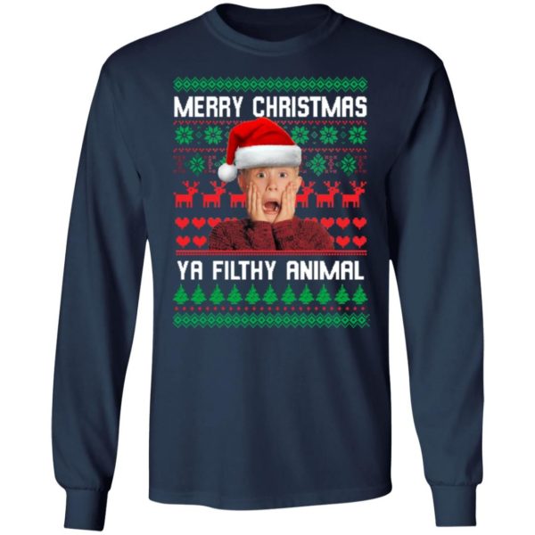 Kevin Merry Christmas Ya Filthy Animal Christmas Shirt Long Sleeve Navy S