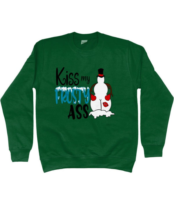 Kiss My Frosty Ass Snowman Christmas Sweatshirt Hoodie Green S