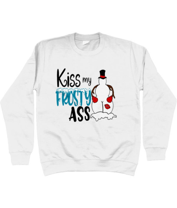 Kiss My Frosty Ass Snowman Christmas Sweatshirt Hoodie White S