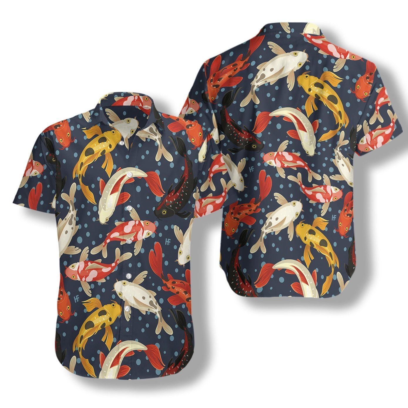 Koi Waves Pattern Hawaiian Shirt Short Sleeve Hawaiian Shirt Navy S