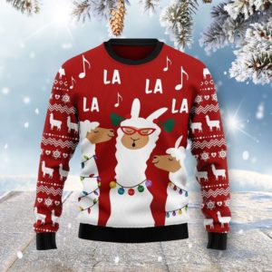 La La La Funny Llama Christmas Believe Christmas Sweater AOP Sweater Red S