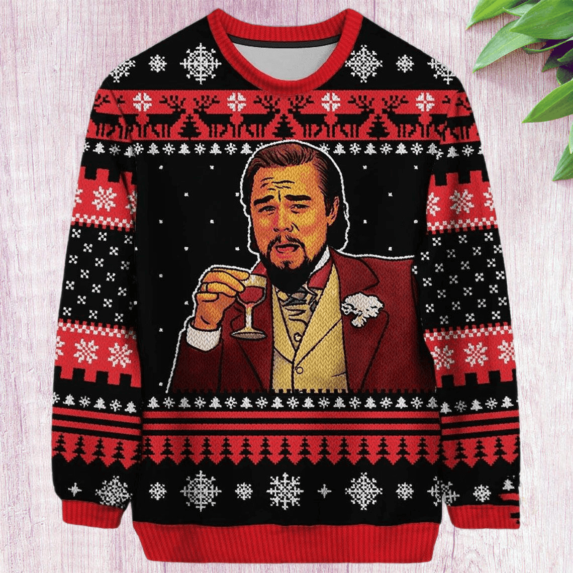Laughing Leo Leonardo 3D All Over Print Christmas Sweater Style: AOP Sweater, Color: Red