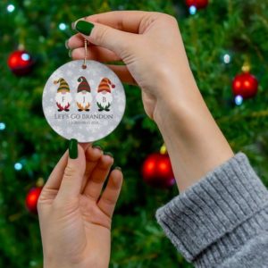 Let's Go Brandon Gnome Christmas Ornament Circle Ornament White 1-pack