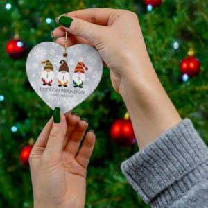 Let's Go Brandon Gnome Christmas Ornament Heart Ornament White 1-pack