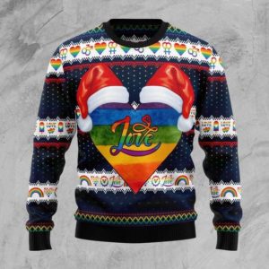 LGBT Love Heart Christmas Rainbow Color Christmas 3D Sweater AOP Sweater Navy S