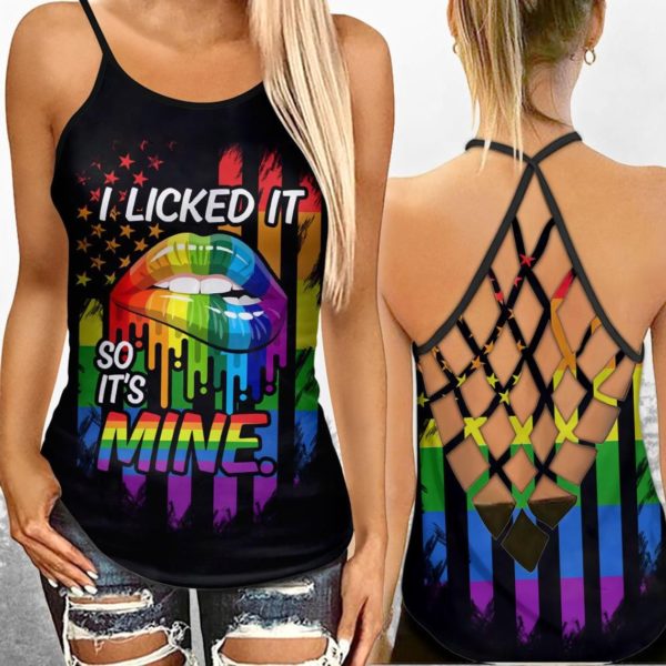 Lgbt Pride I licked it so it's mine Criss-Cross Open Back Tank Top product photo 0
