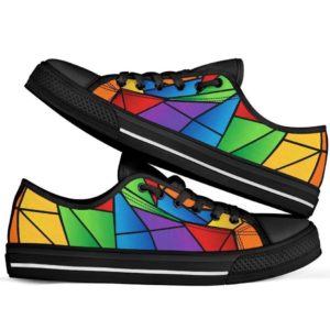 LGBT Rainbow Mosaic Black Canvas Low Top Shoes Women's Shoes Black US6