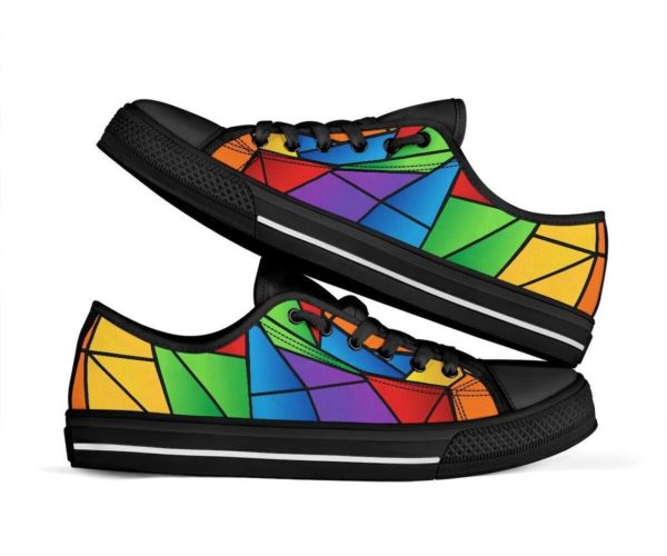 LGBT Rainbow Mosaic Black Canvas Low Top Shoes Women's Shoes Black US6