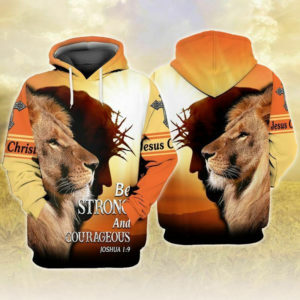 Lion Be Strong And Courageous Jesus All Over print 3D Hoodie product photo 1