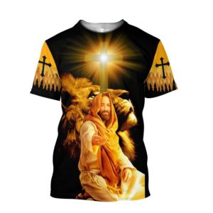 Lion Fall For Jesus He Never Leaves 3D All Over Printed Shirts 3D T-Shirt Yellow S