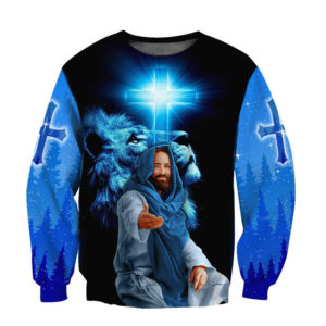 Lion Focus On Me Jesus 3D All Over Printed Shirts 3D Sweatshirt Blue S