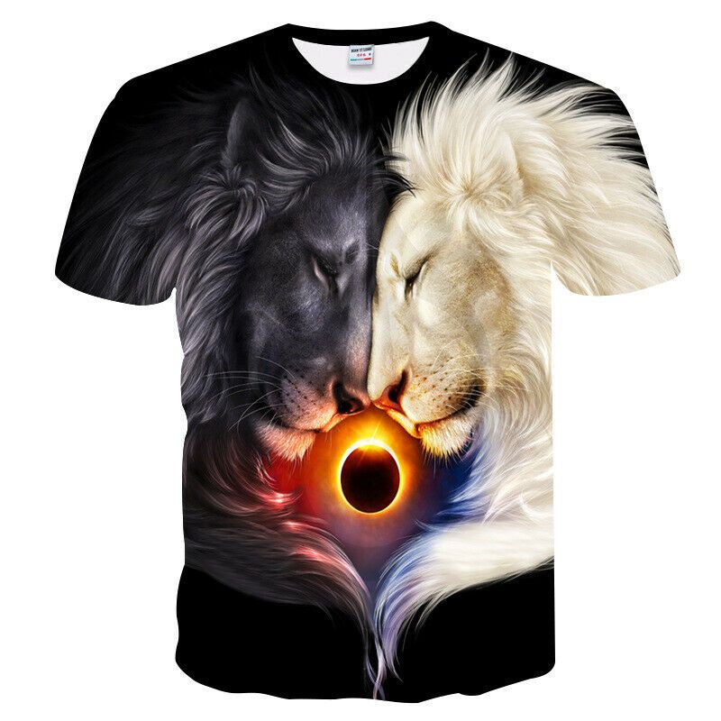 Lion Print Short Sleeve Light of Sunset All Over Print 3D T-Shirt. Style: 3D T-Shirt, Color: Black