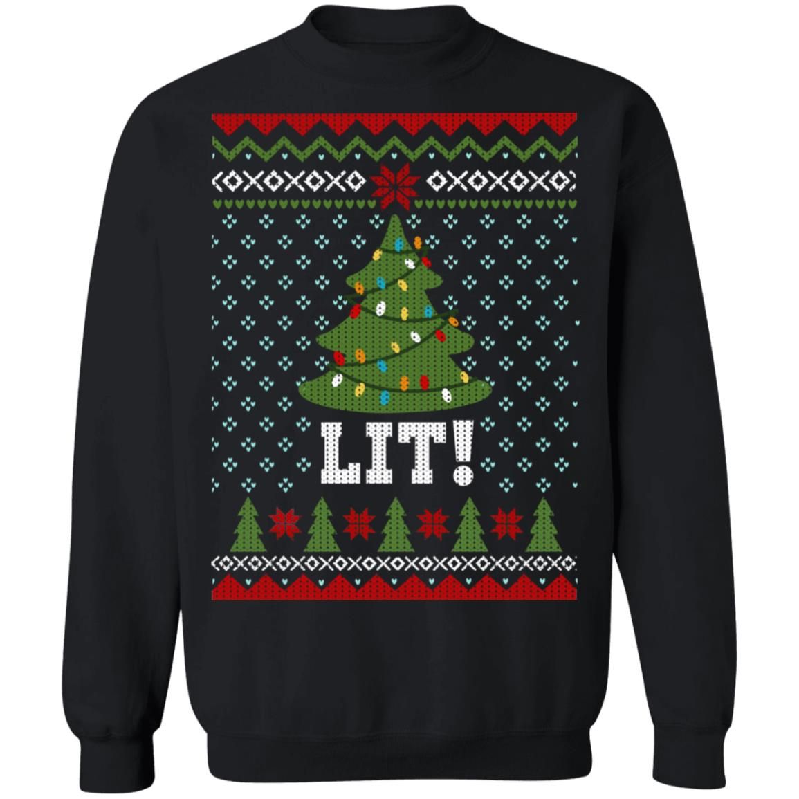 Lit Christmas Tree Christmas Shirt Style: Sweatshirt, Color: Black