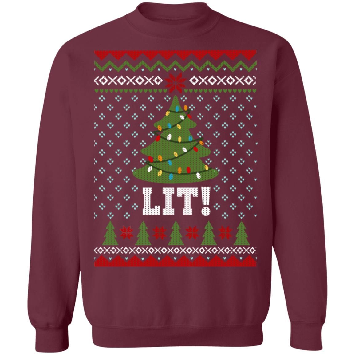 Lit Christmas Tree Christmas Shirt Style: Sweatshirt, Color: Maroon