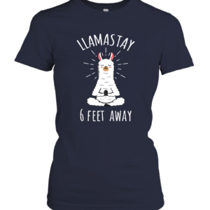 Llamastay 6 Feet Away Funny Llama Social Distancing Shirt Heavy Cotton Women's Short Sleeve T-Shirt Navy S