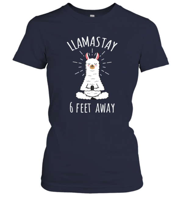 Llamastay 6 Feet Away Funny Llama Social Distancing Shirt Heavy Cotton Women's Short Sleeve T-Shirt Navy S