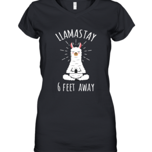 Llamastay 6 Feet Away Funny Llama Social Distancing Shirt Heavy Cotton Women's V-Neck T-Shirt Black S