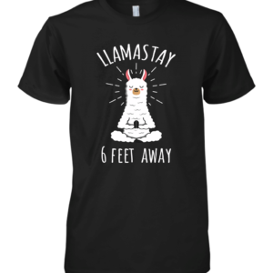 Llamastay 6 Feet Away Funny Llama Social Distancing Shirt Next Level Premium Men's Short Sleeve Crew Shirt Black S