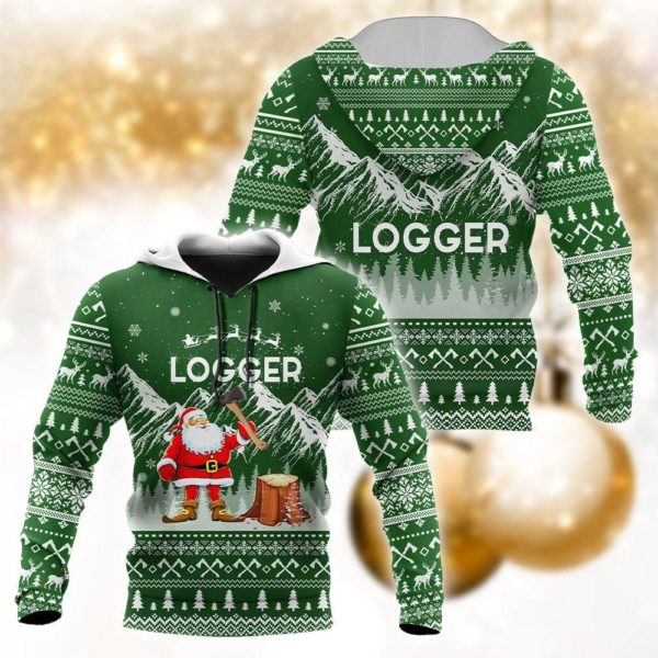 Logger Christmas Woodworking Santa Claus All Over Print 3D Shirt 3D Hoodie Green S