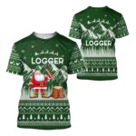 Logger Christmas Woodworking Santa Claus All Over Print 3D Shirt 3D T-Shirt Green S