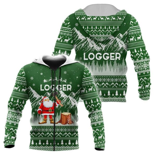 Logger Christmas Woodworking Santa Claus All Over Print 3D Shirt 3D Zip Hoodie Green S